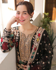 Hania Aamir Wear Black Lawn Fully Embroidery Dress 3pc