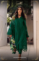 Saira Rizwan Bottle Green Shifle Chikankari Embroidery 3pc