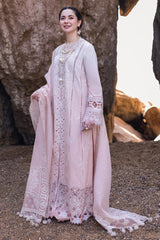QALAMKAR PINK CHIKANKARI LAWN EMB DRESS 3PC