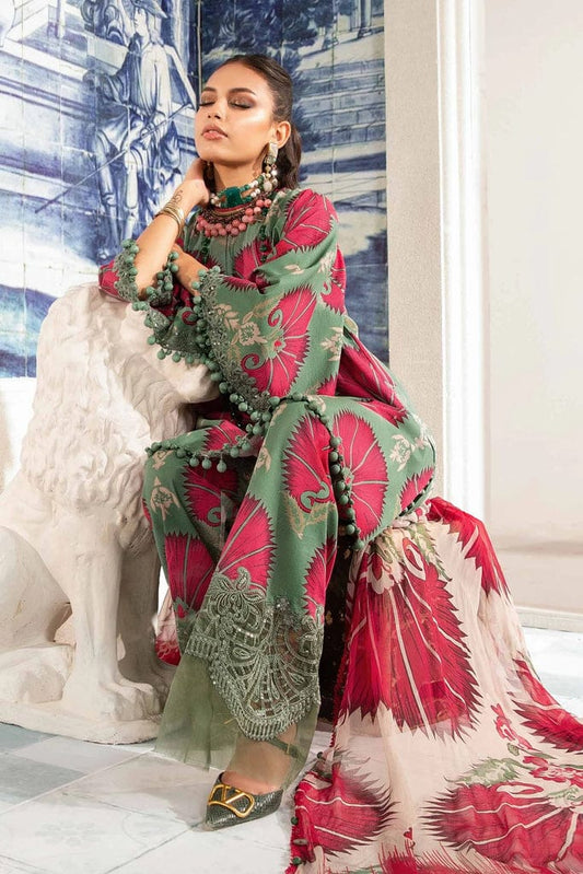 M.B African Green Print Embroidery 3pc