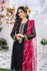 KHUDA BAKSH FORMAL CHIFFON DRESS BLACK & PINK VELVET