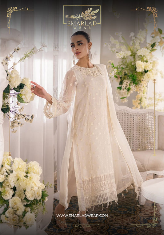 Azure Cream Formal Collection Chiffon Dress 3pc