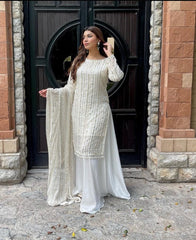 Designer Wear off White Formal Collection Chiffon Embroidery Dress New Arrival