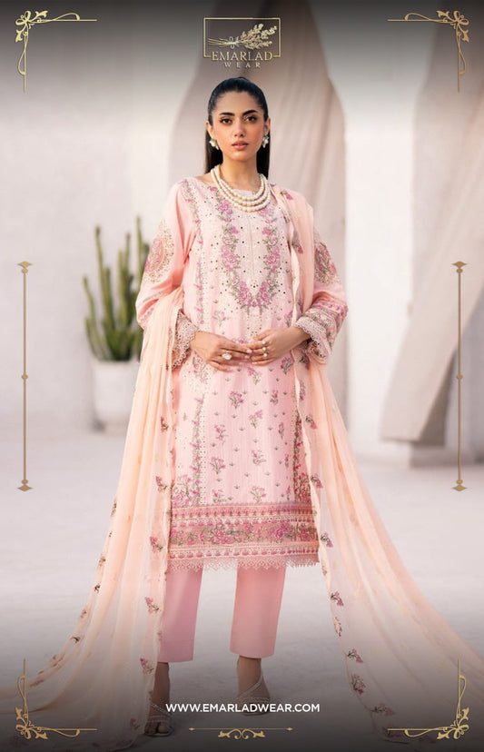 Emaan Adeel Pink Lawn Embroidery Chikankari Collection 3pc