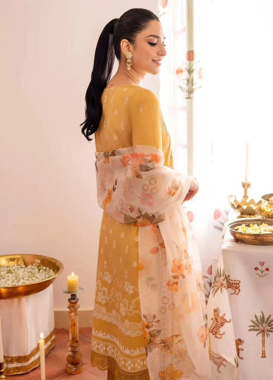 Cross Stitch Mustard Luxury Lawn Chikankari Embroidery Dress