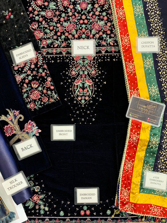 JAZMIN BLUE EMBROIDERED VELVET FORMAL COLLECTION